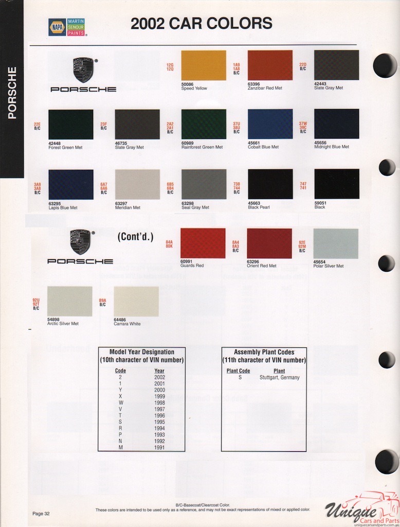 2002 Porsche Paint Charts Martin-Senour 1